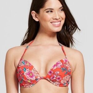Shade & Shore Red Floral Bikini Top size 34B